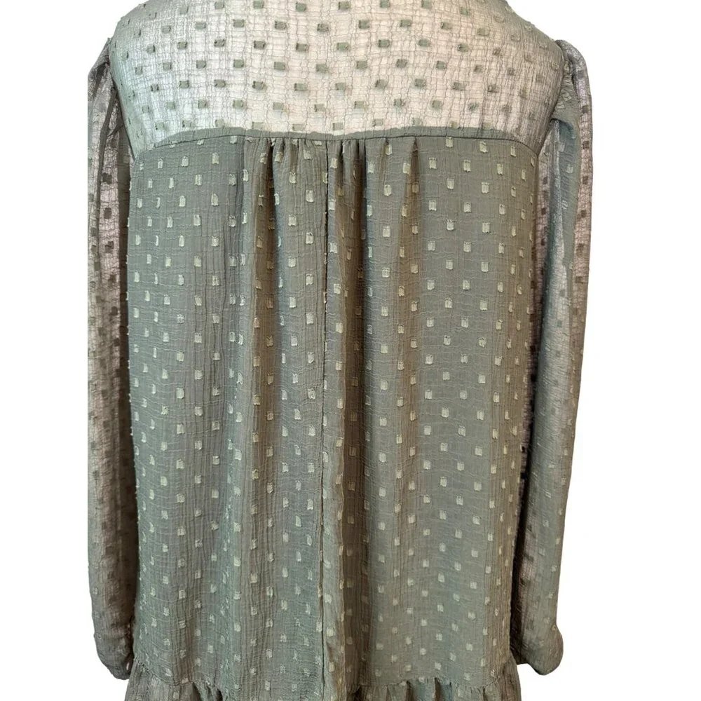 2/$30 ZARA Olive Green Small Sheer Textured Long Sleeve Dress - Picture 10 of 15